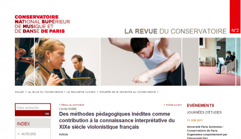 Un article dans La Revue du Conservatoire de Paris