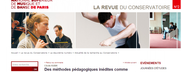 Un article dans La Revue du Conservatoire de Paris